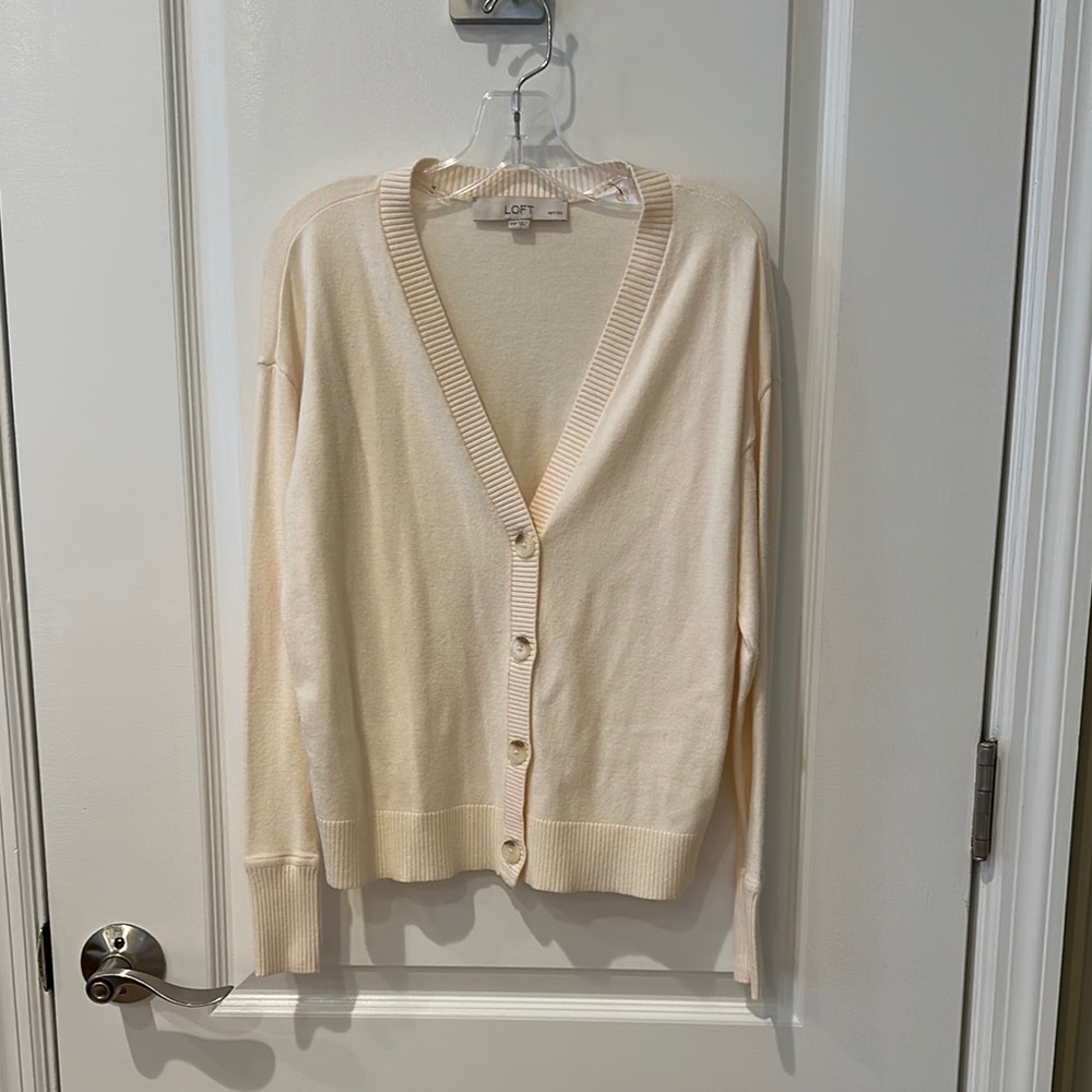 LOFT Cream Cardigan Classic Knit Sweater